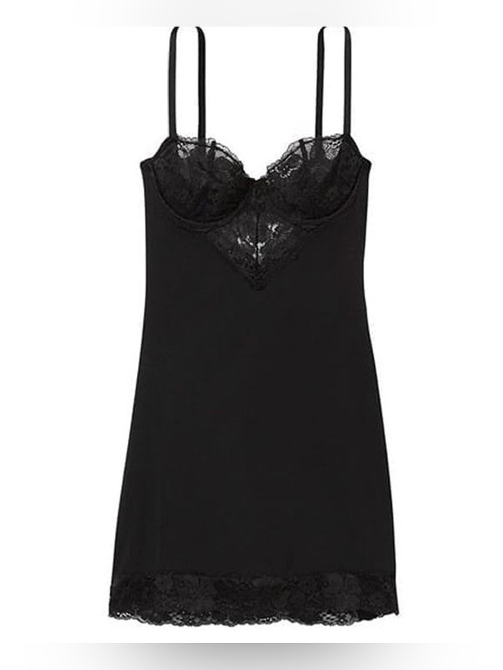 Victoria's Secret Black Lace-Trim Chemise - Picture 1 of 6
